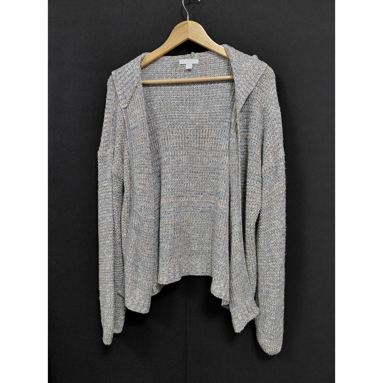 New York & Company Knit Hooded Cardigan Gray Solid Long Sleeve Women Size Xl